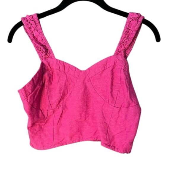 Tops - Pink Ruched Strap Crop Top Bustier Summer Festival Tank Sweetheart Neckline A3‎